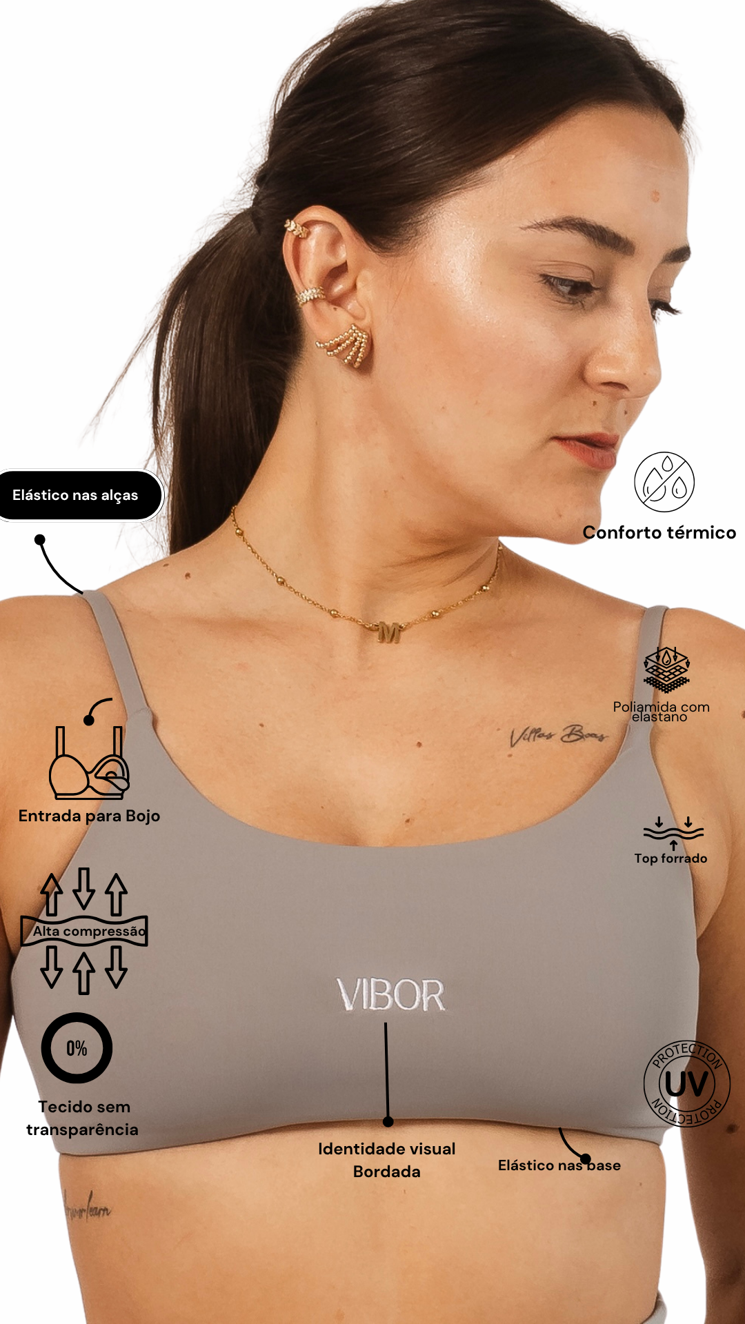 Top Costas Nua Cinza Matte